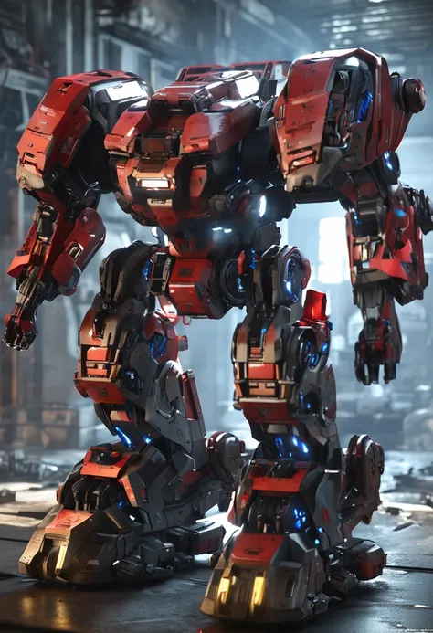 （（best qualtiy））， （（tmasterpiece）），A mech that fills the chest，Complete the mech energy module in the middle of the chest，She wears a futuristic Iron Man mech，Red and blue color scheme，Precision energy modules，Very detailed energy module，Hyper-Resolution，r...