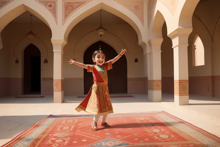 Date: 1997
Country: Azerbaijan
Description: In a luminous Azerbaijani courtyard, a young Azerbaijani child excitedly participates in a traditional dance workshop, adorned in vibrant attire. The soft daylight accentuates the intricate patterns of their clot...