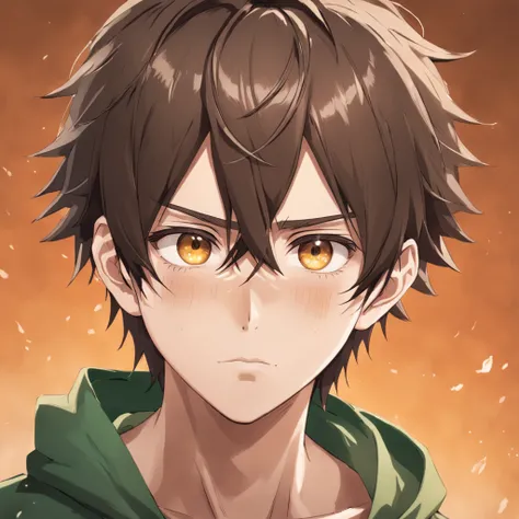 desiludido, Anime boy with brown hair and green eyes looking at the camera, cabelo cacheado, dead expression, Nice realistic portrait, anime semi-realista, detailed anime soft face made by anime painter studio, Retrato anime do homem bonito, realistic anim...