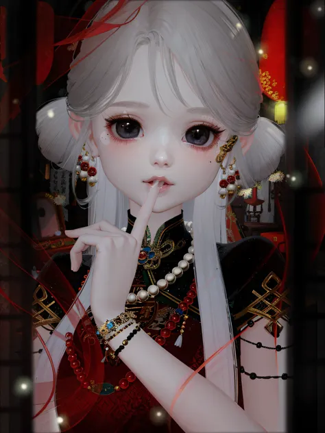 There is a girl with long white hair and a red dress, Guviz, Phlegm sputum, phlegm : : 5, Guviz-style artwork, china doll face, guweiz masterpiece, Palace ， A girl in Hanfu, wlop glossy skin, wlop loish and clamp style, 8K)), imvu