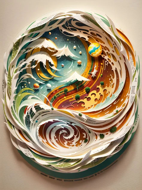 (((masterpiece))),best quality, illustration, earth, water ,fire, wind , space  , paper_cut,