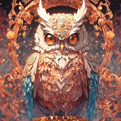 Owl, intricate ornamentation, detailed illustration, Unity render, blending the styles of William Morris and Takashi Murakami, a sensation on ArtStation