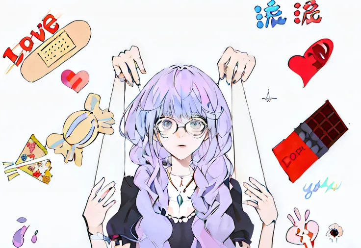 Anime girl with purple hair and glasses holding a rope, anime moe art style, Soft anime illustration, in an anime style, kawaii anime manga style, style of magical girl, Cute anime style, flat anime style shading, Flat anime style, Anime art style, In anim...