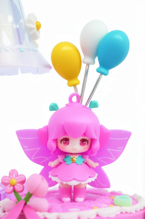 Standing girl wearing dress，Wings on the back,Beautiful kawaii，the elf，spoon pear slim loli figure, , astral fairy,  in a candy land style house, style of magical girl, kawaii decora rainbowcore, Magical light, Chuan Ai, in a candy forest!