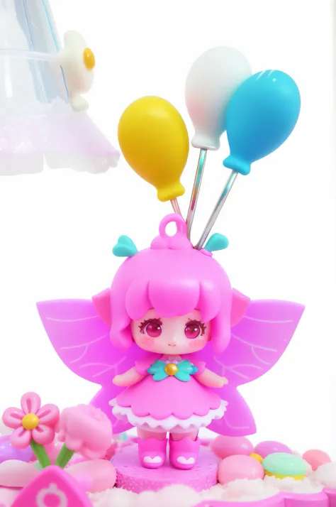 Standing girl wearing dress，Wings on the back,Beautiful kawaii，the elf，spoon pear slim loli figure, , astral fairy,  in a candy land style house, style of magical girl, kawaii decora rainbowcore, Magical light, Chuan Ai, in a candy forest!