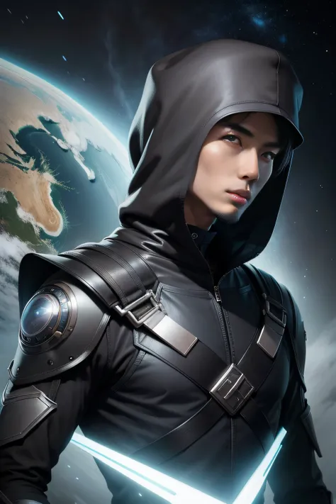 Future Technology Correspondent Space Sci-Fi Delicate facial features Black hair Chinese Male Mysterious Man covers the head The brim of the hat covers the face