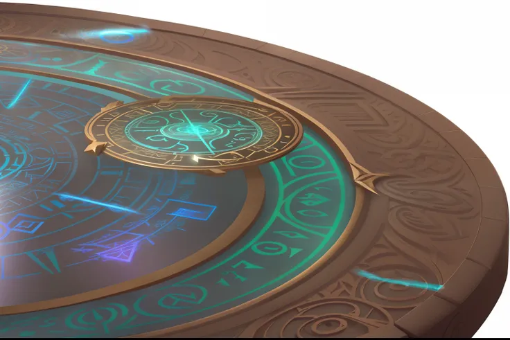 There is a clock with a circular design on it, 3d magical details, magical glowing time portal, ornate border + concept-art, odins stone arena background, virtuosic level detail, The user interface is intricate, arena background, portal into anotheer dimen...