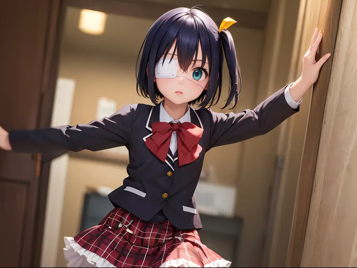 (masterpiece, best quality:1.2), cowboy shot, solo, 1girl, takanashi rikka, expressionless, looking at viewer, arms behind back,...