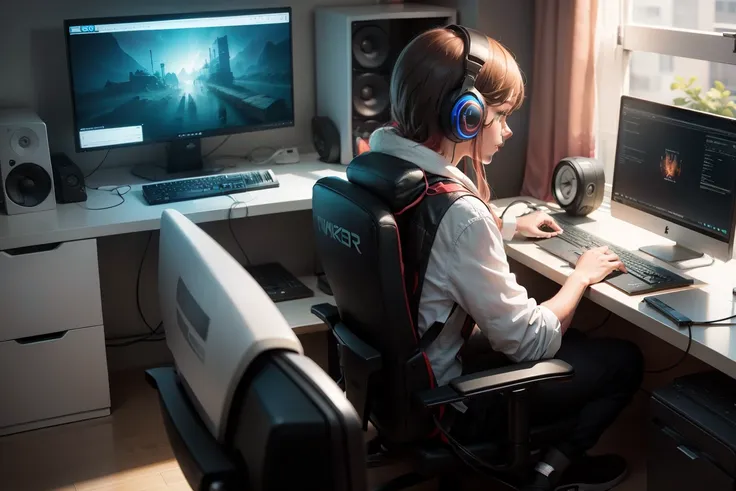 Gamer sitting in front of a computer