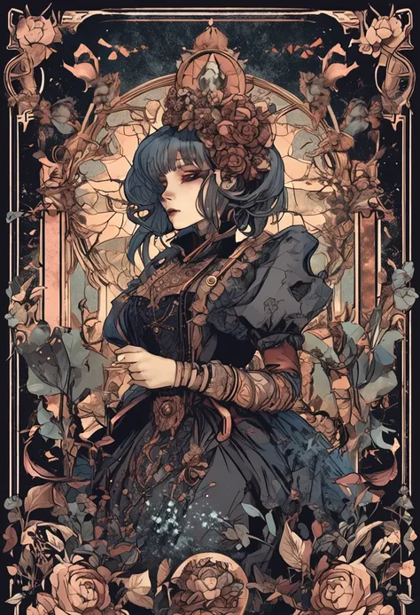 Dark fantasy 90s Victorian anime steampunk square sticker