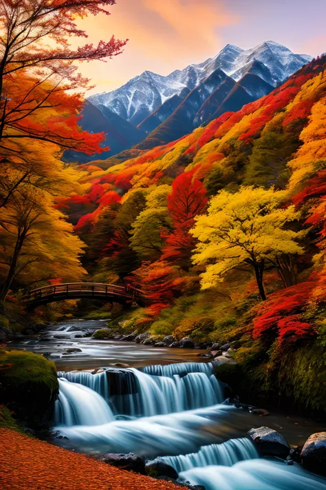 best qualtiy、​masterpiece、Beautiful wild and nature fantasy landscape with sparkling lights、The season is autumn