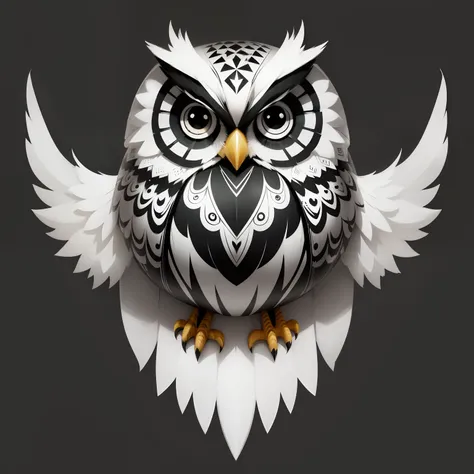 Owl line art geometric design black and white transparent background