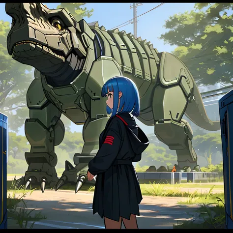 Cyber，mechs，teens girl，dinosaurs，城市