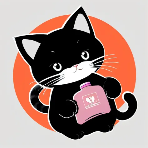 cat holding bottle of nail polish, logo, vector, line art, design, inspiration, straight, symmetry. 2d painting