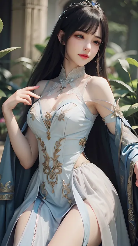 a woman in a blue dress posing for a picture, intricate fantasy dress, dreamy dress, a beautiful fantasy empress, fantasy style clothing, Gorgeous Role Play, ((a beautiful fantasy empress)), beautiful and elegant elf queen, very beautiful elven top model, ...