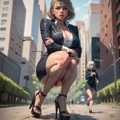 Brazilian, Bob haircut, sexy secretary, Two girls, muscular legs, muscular calves, Strong legs, muscular hips, wide thighs, Curvy hips, A full body shot, high-heeled sandals, tights in a net, Stiletto heels, Womens business suit with a short skirt, large r...