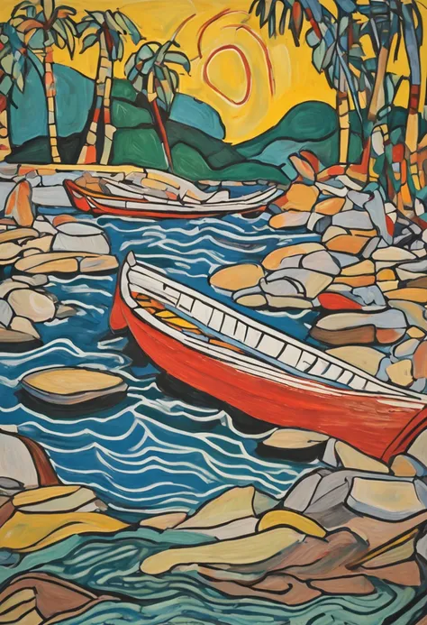 an oil painting of a beached, in the style of erich heckel, contour line, Børge Bredenbekk, raoul dufy, bentwood, pont-aven school, agfa vista