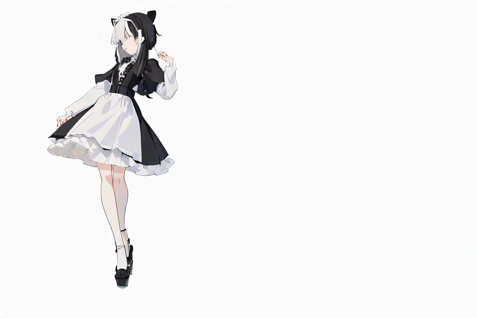 Anime girl wearing maid outfit，Black and white dress, anime girl in a maid costume, loli in dress, Kantai collection style, Anime girl wearing black dress, White background : 3, anime cat girl in a maid costume, cute anime waifu in a nice dress, the anime ...