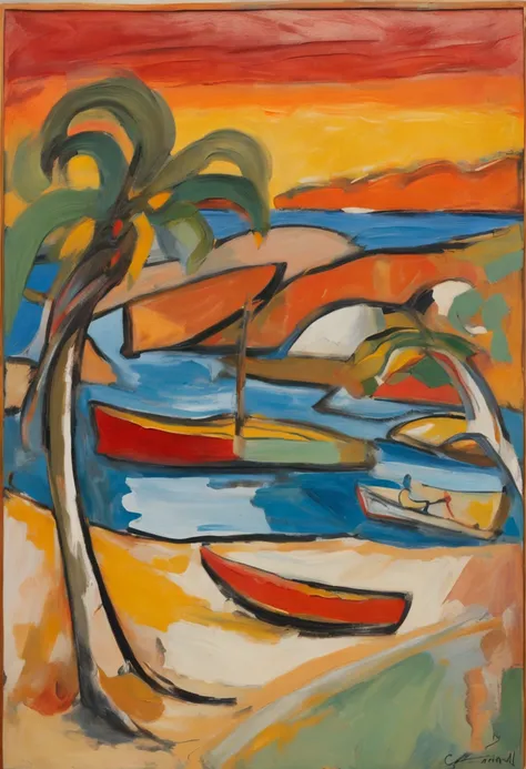 an oil painting of a beached, in the style of erich heckel, contour line, Børge Bredenbekk, raoul dufy, bentwood, pont-aven school, agfa vista