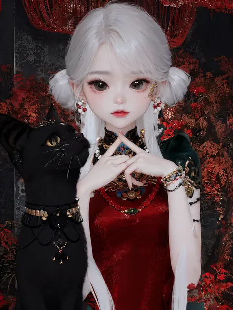 There was a woman in a red dress and a black cat, inspired by Park Hua, inspired by Li Mei-shu, inspired by Sim Sa-jeong, inspired by Lü Ji, inspired by Miao Fu, Palace ， A girl in Hanfu, Phlegm sputum, phlegm : : 5, inspired by Jin Nong, Inspired by Ai Xu...