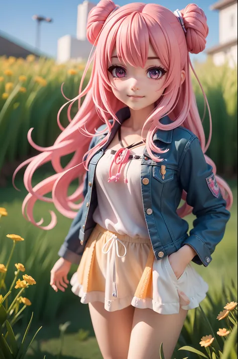 Anime figures, q posket, nendoroid, eyes in the style of nendoroid, nendoroid eyes, Nendoroid 3D,  aquarelle, the detailed images, a closeup、Close-up of a person holding a guitar in the field, artwork in the style of guweiz, render of a cute 3d anime girl,...