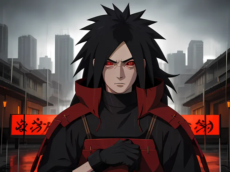 kk, best quality, more details, masterpiece, 1boy, madara uchiha, portrait, male focus, red eyes, solo, rim, view the viewer, lo...