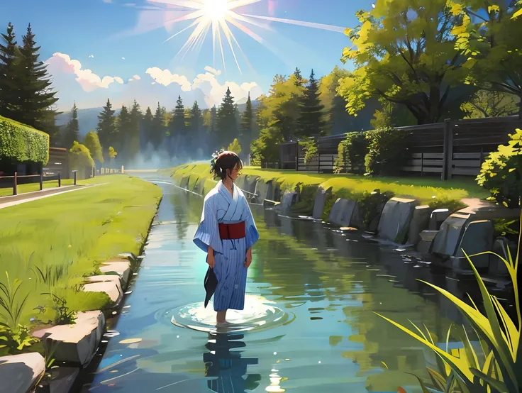 Grass God，Yukata in the water