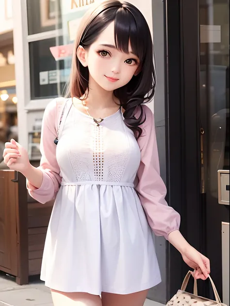 (((Latest Trendy)))Shop for trendy items in boutiques(((kawaii)))Woman in her 20s, Try it on with a smile