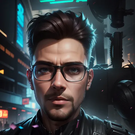 Change the background in 3D cyberpunk handsome realistic boy with transparent glasses