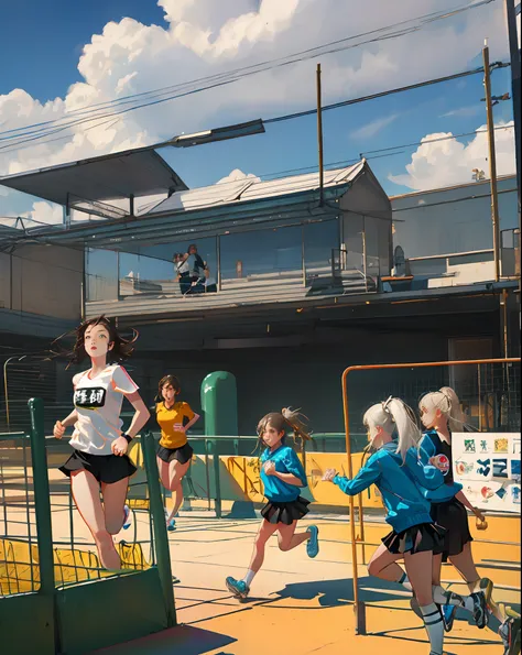 playground，schoolgirls，Middle distance running