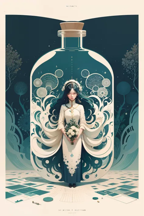 Illustration poster design with a bottle of shampoo soft hair floor plan Victo ngai style