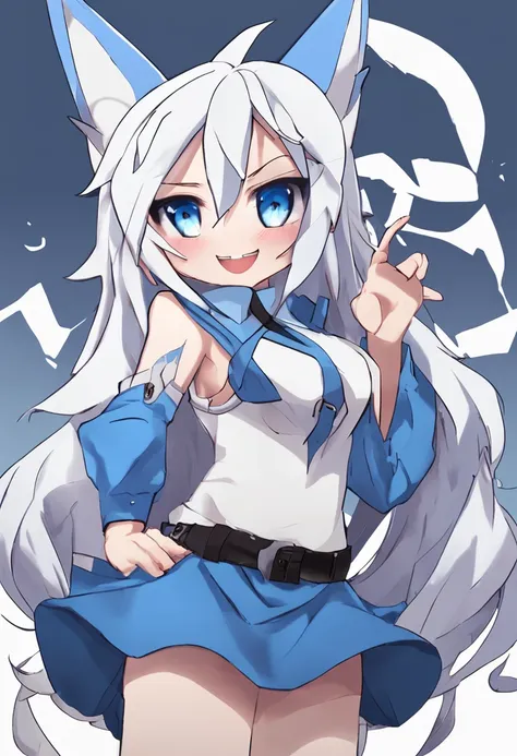 Anime character with white hair and blue eyes in a blue costume, gawr gura, Kantai collection style, anthropomorphic shark, Blue Shark, grin, (Anime girl), small curvaceous loli, Pisif, Hefty Smile, zerochan art, Anime monster girl, zerochan, Cute:2, [[[[g...