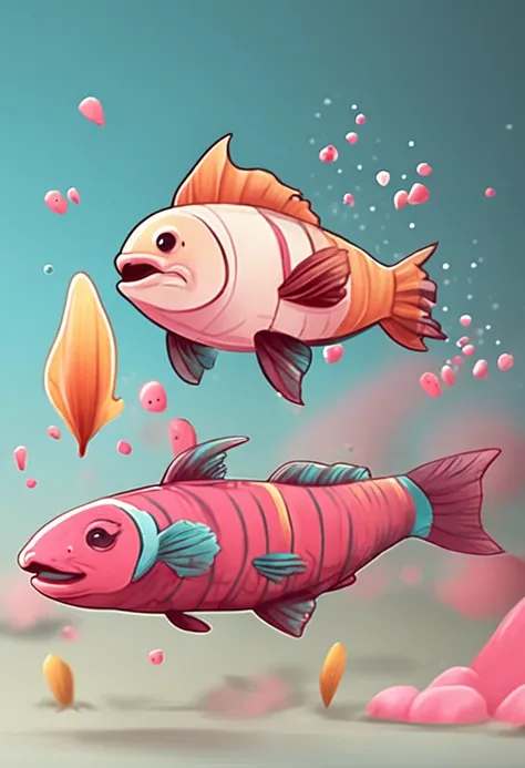 Cute stickers, Fish with long fins of pink color, simple drawing, white backgrounid, Sticker drawings for children from 3 to 6 years old,