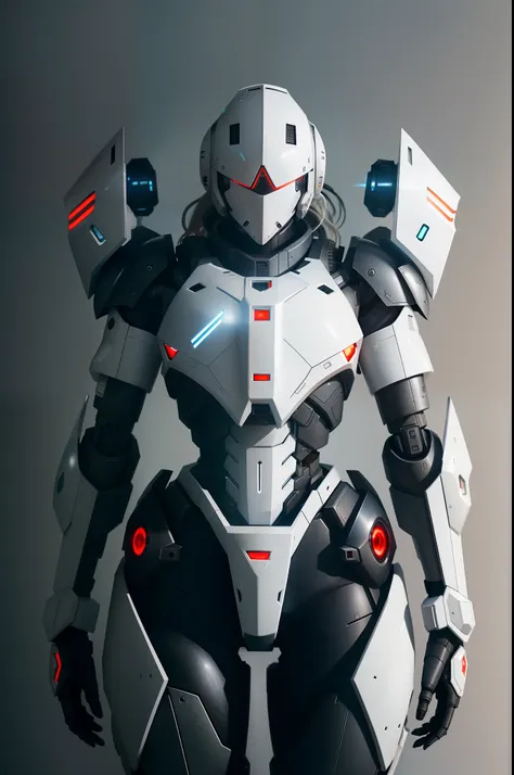 Arafeld robot，Helmet and gun in hand, in white futuristic armor, girl in mecha cyber armor, Male mech, glossy white armor, sci-fi android female, Mecha suit, clothed in sci-fi military armor, raiden metal gear, wearing futuristic armor, sci fi female chara...