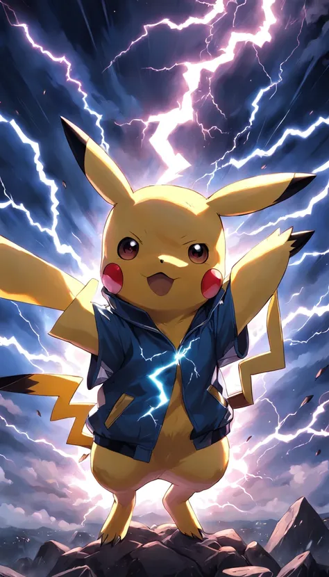 Make Pikachu with lightning background