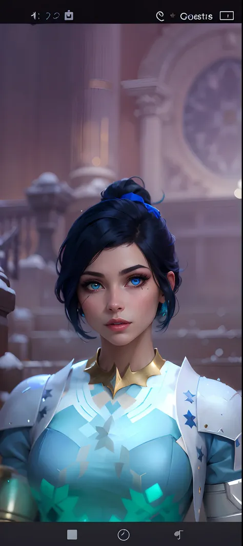 a close up of a person in a blue dress with a blue hair, short blue haired woman, ingame image, cattie - brie of mithril hall, brigitte, avatar image, zenra taliyah, inspired by Adélaïde Victoire Hall, taliyah, pharah, alluring mesmer woman, ethereal vapor...