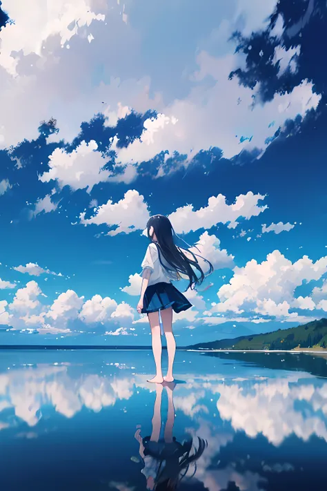 MKSKS style, (flat_Color, 2D, Pastel_Style), Official artwork, (Blue_Theme:1.2), Clouds, Niconico, offical wallpaper, (partly_Colored:0.5), (Traditional media:0.5), (Wide_Shot:1.3)
break
cloudy_sky, (Reflective_water:1.3), scenic, sky, water, (Ripples:0.5)...