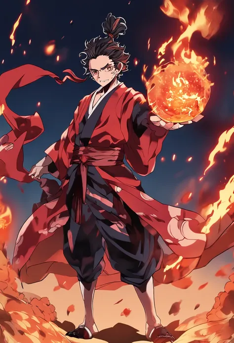 anime figure，Fireball in hand，Fireball in hand, demon slayer artstyle, Kimetsu no yaiba, demon slayer rui fanart, Demon Killer, offcial art, Dynamic!!, Tanjiro Kamado, !!Beautiful!!, official anime still, handsome guy in demon killer art, hq artwork, Epic ...