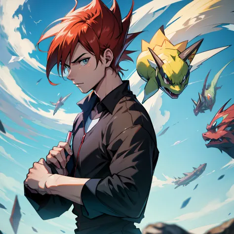 estilo anime,with pokémon, um homem ( personagem, ), foto de rosto