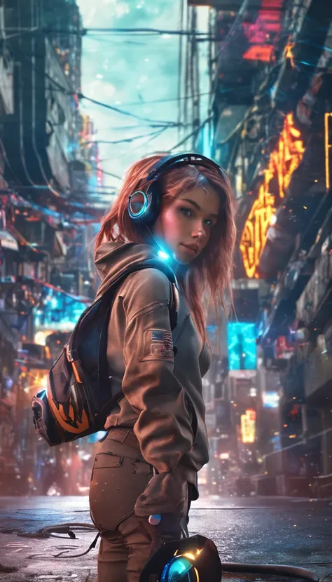 jane_noexist, 1girl, gamer, cyberpunk, headphones, total nude, japan, stars, complex background , street , graffiti volumetric, dramatic lighting, lens flare, photorealistic, masterpiece, best quality