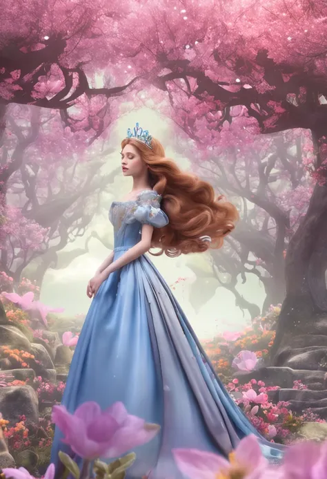 The wonderland of the princess slowly lifts the fog，The enchanting scenery gradually unfolds。She wears a gorgeous crown，Dressed in a gorgeous dress。She coexists with a charming magical animal，Her long, silky hair rippled in the breeze。The surrounding flowe...