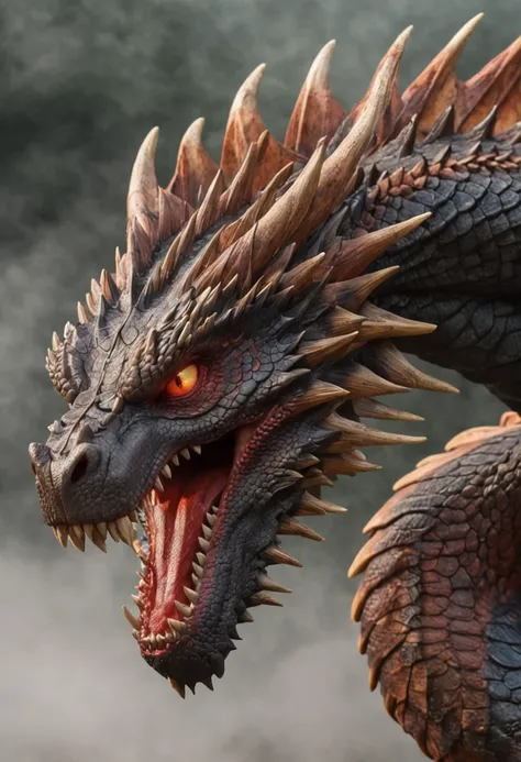 "Ancient dragons，Domineering and mighty，Dragon scales flicker，Strong appearance，The lines are complex and delicate，The eyes are fierce and majestic，Surrounded by flames，Four-clawed mighty，The dragons tail is strong and powerful，Hideous expression，Terrifyin...