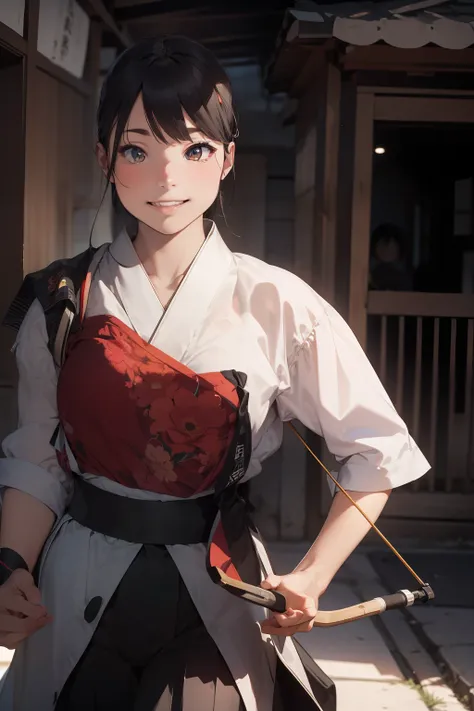 ultra quality, ultla highres, hyper detailed, high contrast, super fine illustration, creative refinement, Japanese archery club,Smile