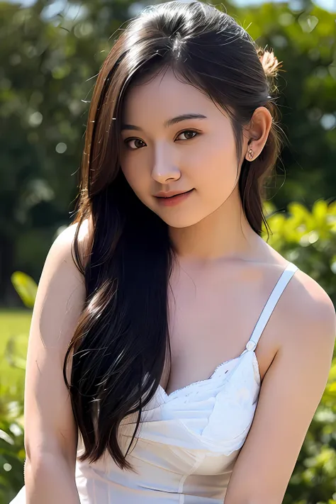 A superb exquisite Chinese real beautiful girl, short black hair, natural straight hair, extremely delicate, straight facial features, peerless beautiful girl, soft, dreamy quality, light white and dark brown, exaggerated facial features, solid color, fran...