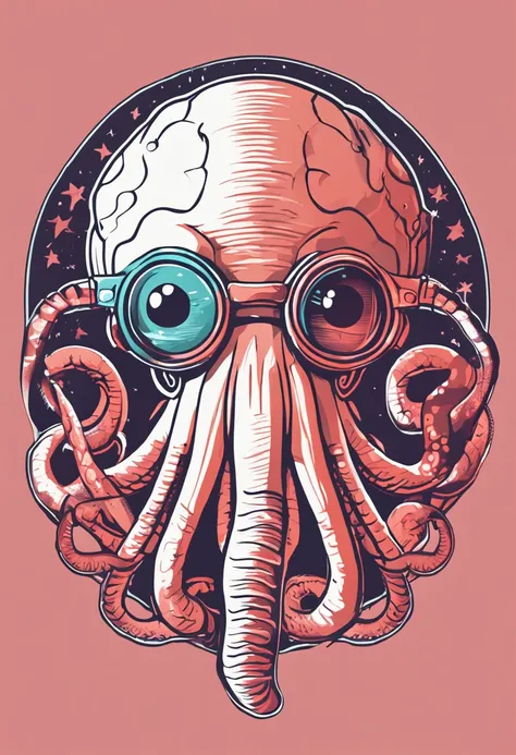 Draw a friendly octopus in only two colors, with glasses, In a way that refers to the minimalist logo.