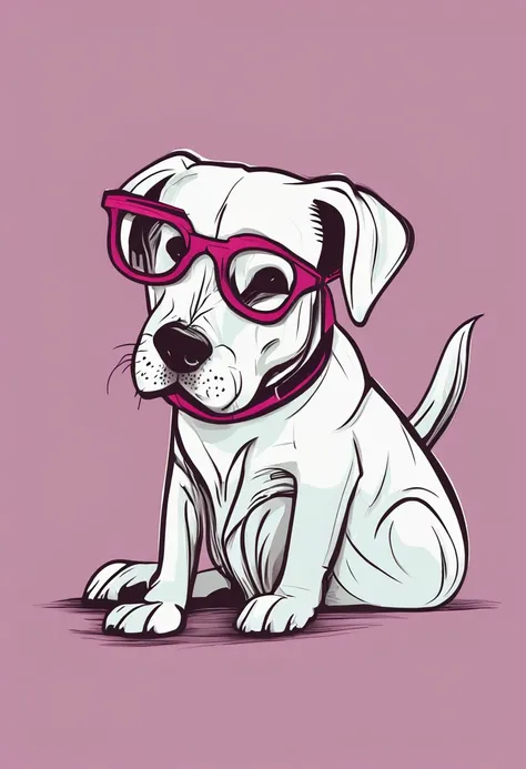 Draw a friendly dog in only two colors, with glasses, In a way that refers to the minimalist logo.