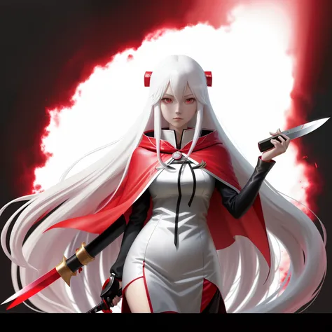 Anime girl with long white hair and red cape holding a knife, Best anime 4k konachan wallpaper, style of anime4 K, Anime art wallpaper 8 K, Anime art wallpaper 4 K, Anime art wallpaper 4k, Anime wallpaper 4K, Anime wallpaper 4 k, Kantai collection style, 4...