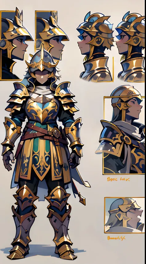 Game character design，holy paladin，Quaint and heavy armor wraps the entire body，shelmet，Holding a stout and ornate scepter，heavy boots，（full bodyesbian：1.4），solid color backdrop，clean backdrop，depth of fields，high light，Real light，Ray traching，oc rendered，...