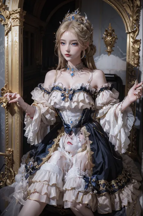 ((top-quality、​masterpiece、8k))、blonde beauty、delicate and beautiful face、（luxury dresses in the style of medieval europe、prince...