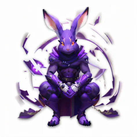 Close up of purple rabbit with red eyes on white surface, rabbt_Character, rabbit warrior, inspired by Kanbun Master, koda kazuma, Chupacabra, by Kanbun Master, Anthropomorphic rabbit, Hajime Yatate, Anatomically correct valpain, no type, Nasassa, varguyar...